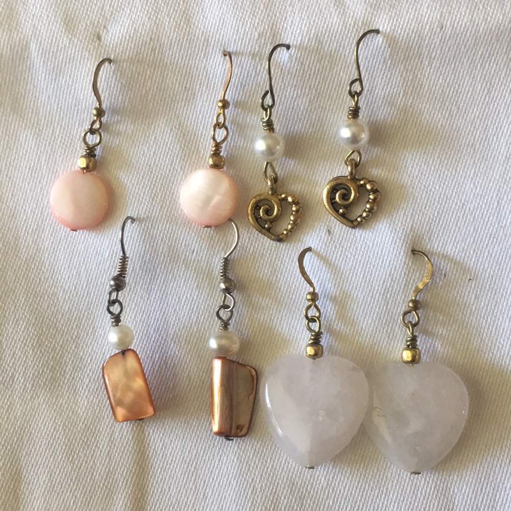 Rose Quartz & coral/shell/heart earrings